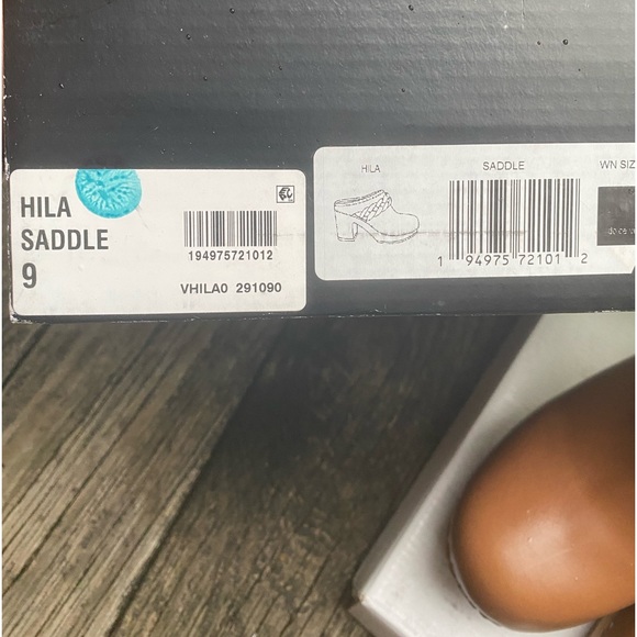 DOLCE VITA Hila Saddle Leather Platform Wooden Heels Sz 9 - Picture 13 of 13